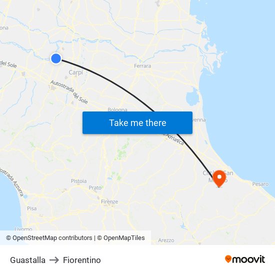 Guastalla to Fiorentino map
