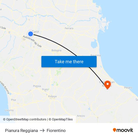 Pianura Reggiana to Fiorentino map