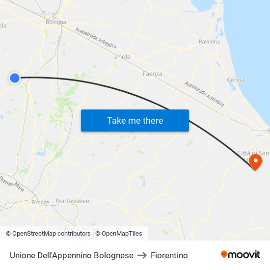 Unione Dell'Appennino Bolognese to Fiorentino map
