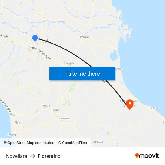 Novellara to Fiorentino map