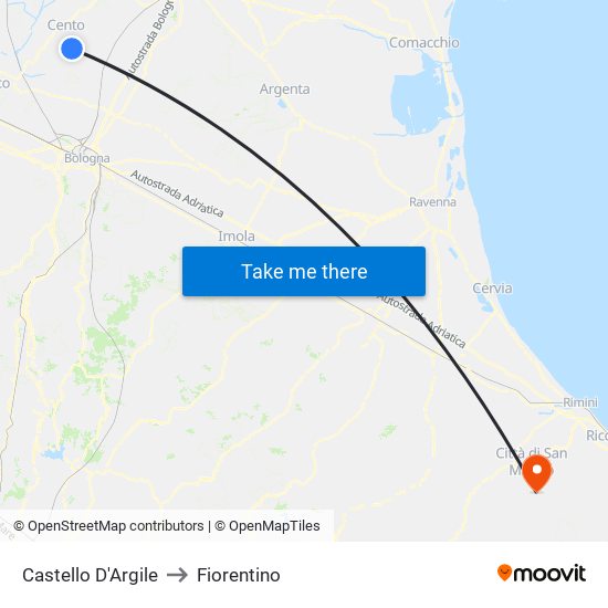 Castello D'Argile to Fiorentino map