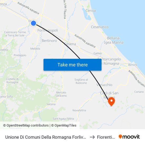 Unione Di Comuni Della Romagna Forlivese to Fiorentino map