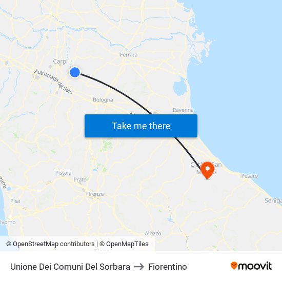 Unione Dei Comuni Del Sorbara to Fiorentino map