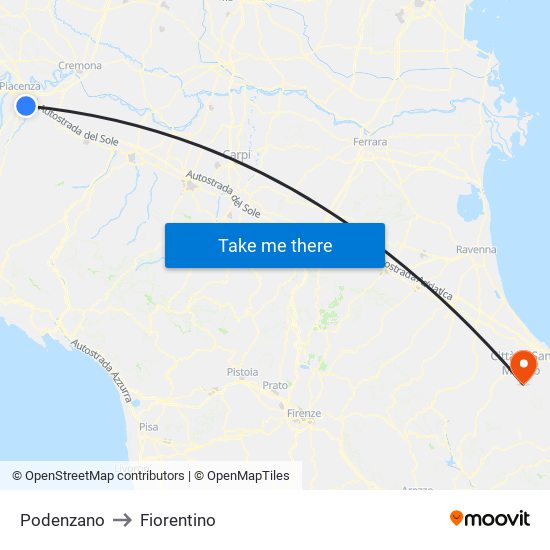 Podenzano to Fiorentino map