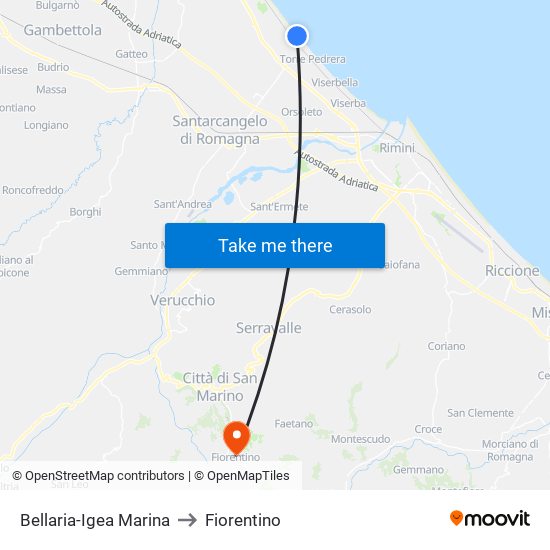 Bellaria-Igea Marina to Fiorentino map