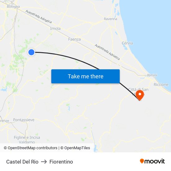 Castel Del Rio to Fiorentino map