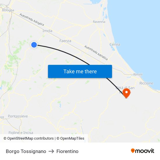Borgo Tossignano to Fiorentino map