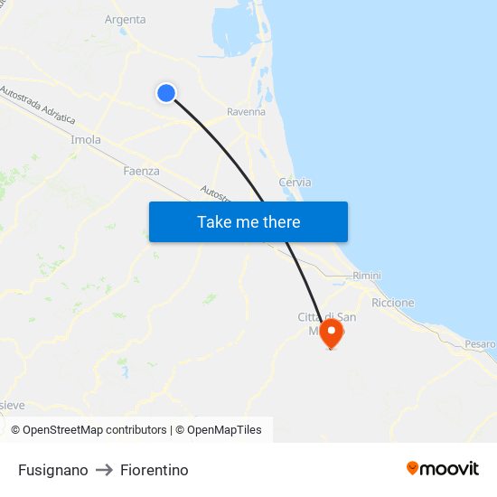 Fusignano to Fiorentino map