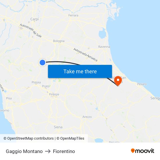 Gaggio Montano to Fiorentino map