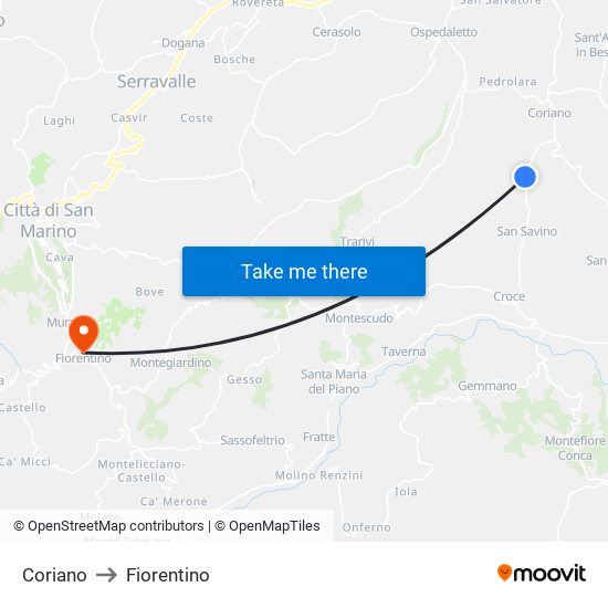 Coriano to Fiorentino map