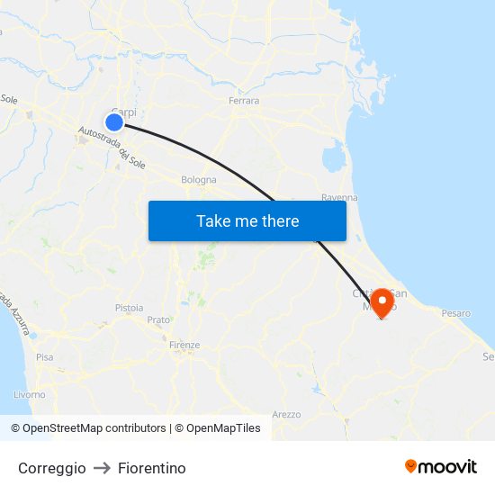 Correggio to Fiorentino map
