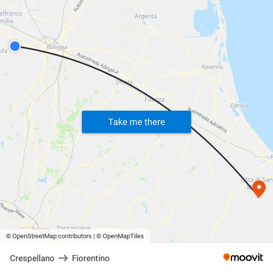 Crespellano to Fiorentino map