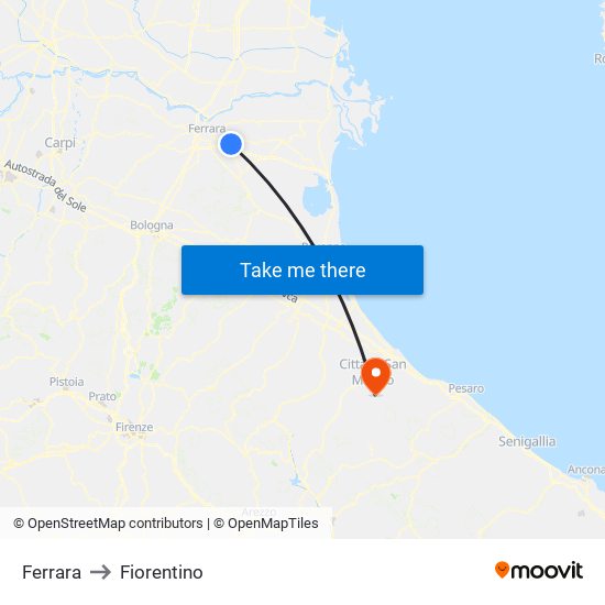 Ferrara to Fiorentino map