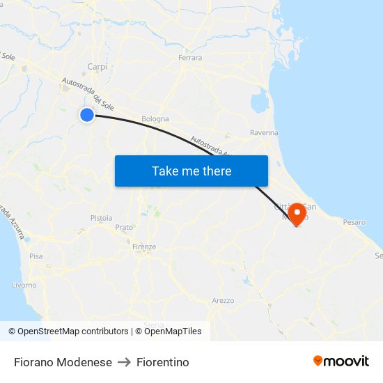 Fiorano Modenese to Fiorentino map