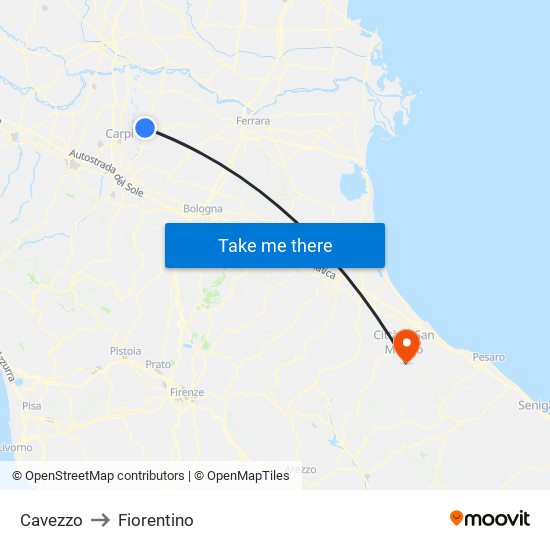 Cavezzo to Fiorentino map