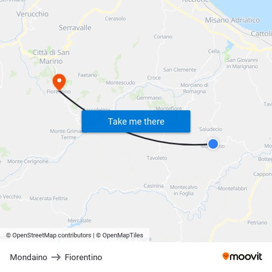 Mondaino to Fiorentino map