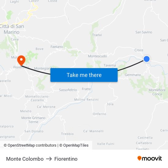 Monte Colombo to Fiorentino map