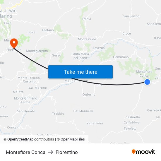 Montefiore Conca to Fiorentino map