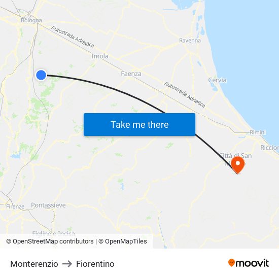 Monterenzio to Fiorentino map