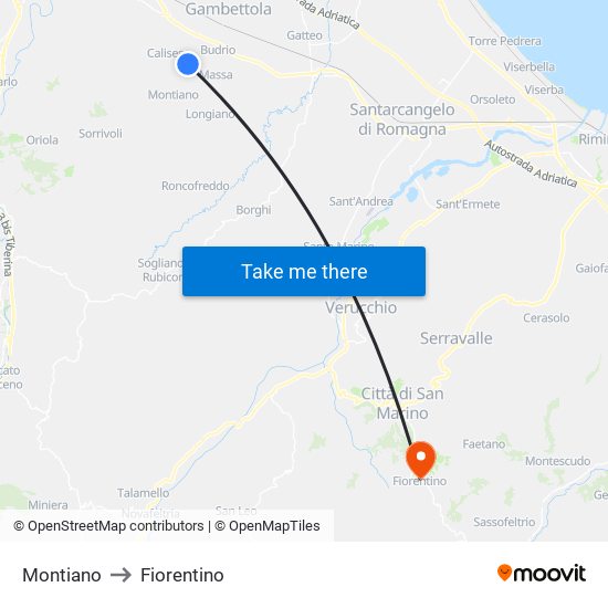 Montiano to Fiorentino map