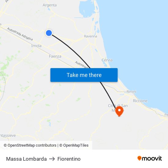 Massa Lombarda to Fiorentino map