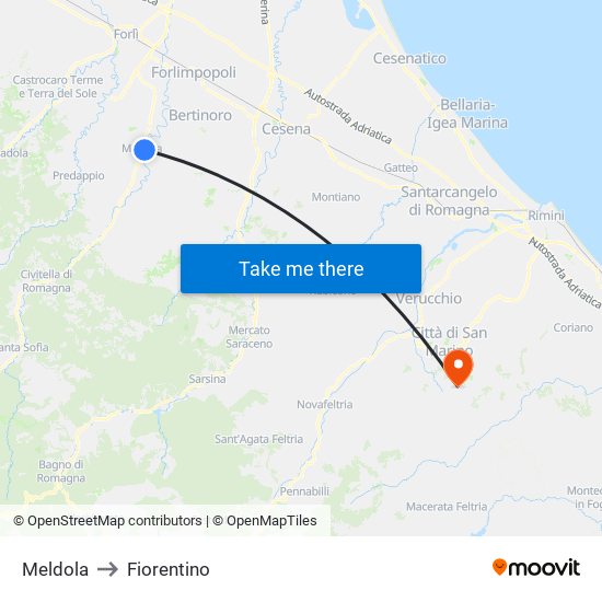 Meldola to Fiorentino map