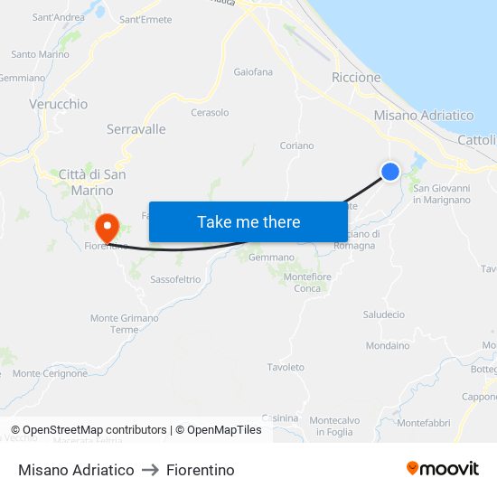 Misano Adriatico to Fiorentino map