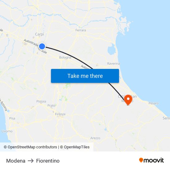 Modena to Fiorentino map