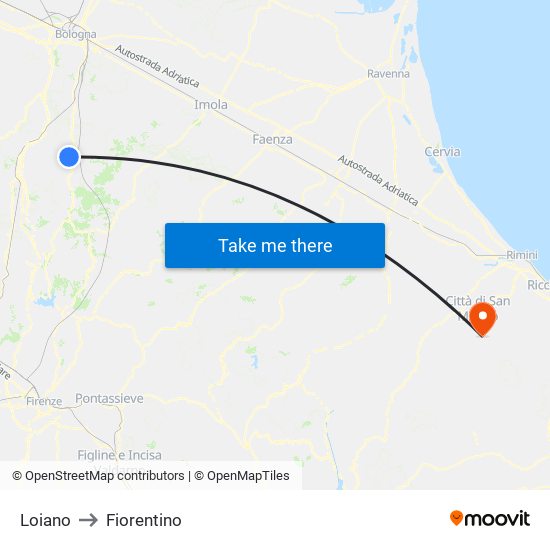 Loiano to Fiorentino map