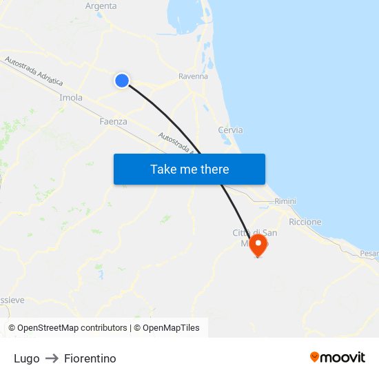 Lugo to Fiorentino map