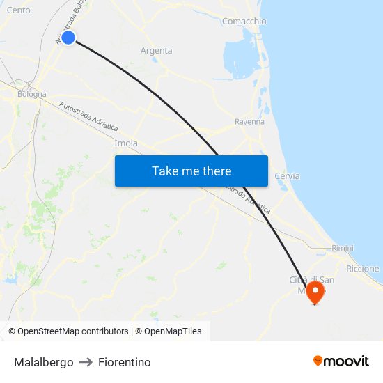 Malalbergo to Fiorentino map