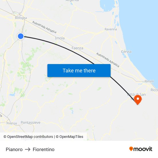 Pianoro to Fiorentino map