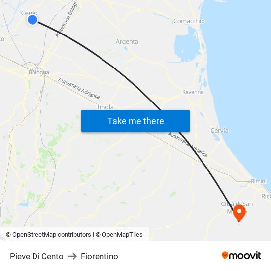Pieve Di Cento to Fiorentino map