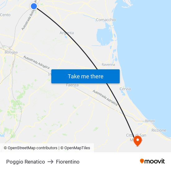 Poggio Renatico to Fiorentino map