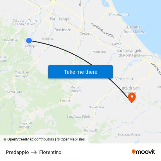 Predappio to Fiorentino map