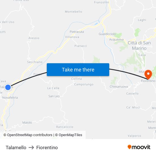 Talamello to Fiorentino map