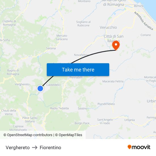 Verghereto to Fiorentino map