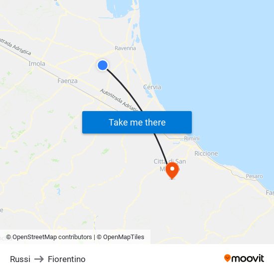 Russi to Fiorentino map