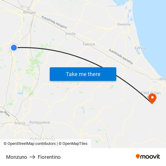 Monzuno to Fiorentino map