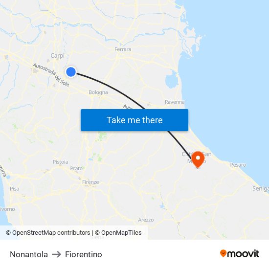 Nonantola to Fiorentino map