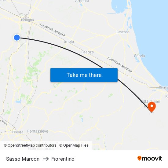 Sasso Marconi to Fiorentino map