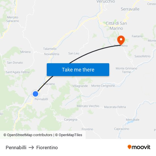 Pennabilli to Fiorentino map