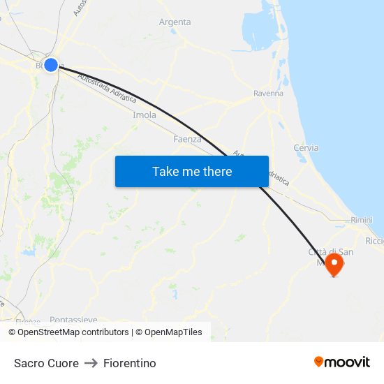 Sacro Cuore to Fiorentino map