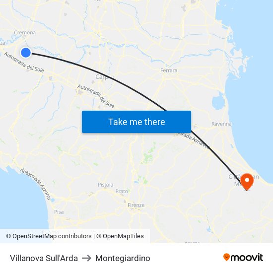 Villanova Sull'Arda to Montegiardino map