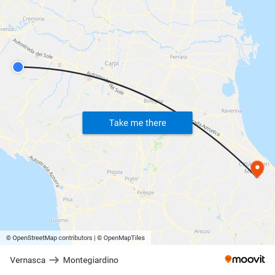 Vernasca to Montegiardino map