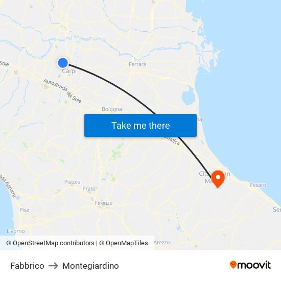 Fabbrico to Montegiardino map