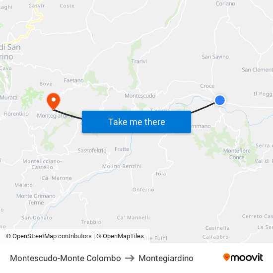 Montescudo-Monte Colombo to Montegiardino map