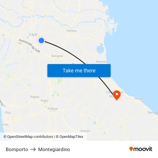 Bomporto to Montegiardino map