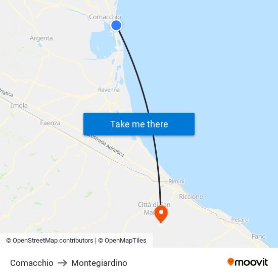 Comacchio to Montegiardino map