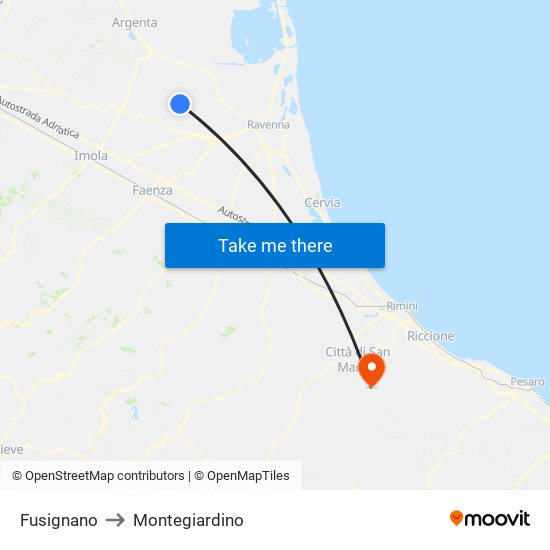 Fusignano to Montegiardino map